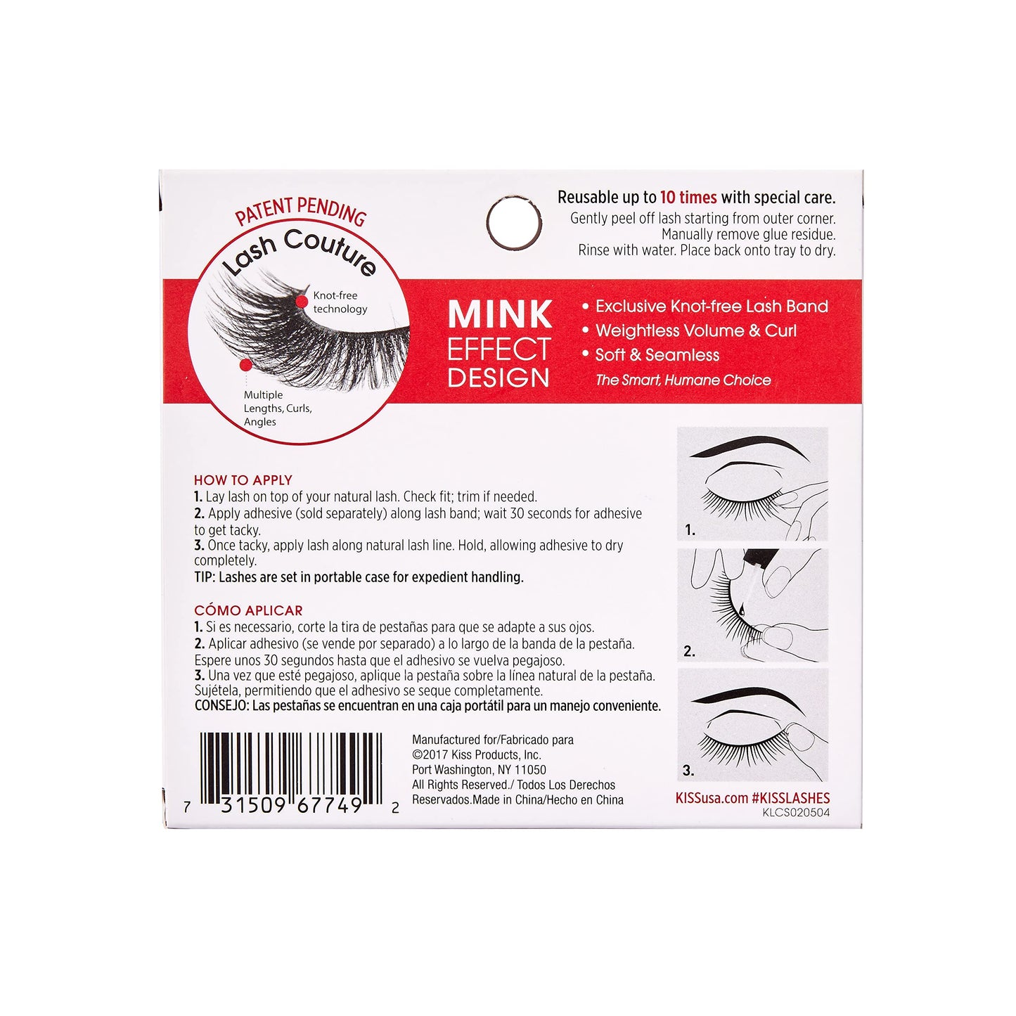 KISS Lash Couture Faux Mink Collection False Eyelashes, ‘Little Black Dress’, 10mm, Easy to Apply, Reusable, Vegan & Cruelty free, No Damage