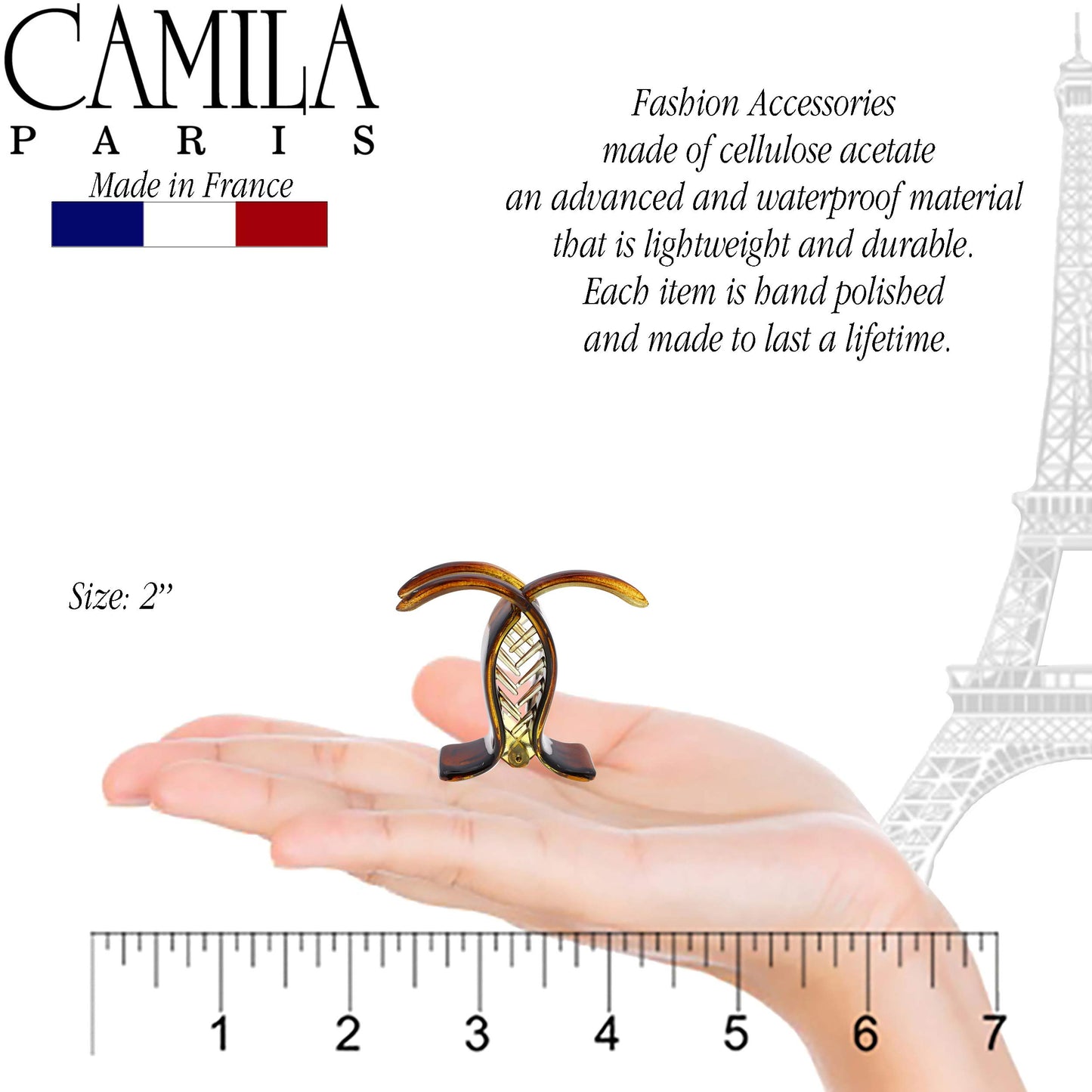 Camila Paris NV06 French Hair Clip for Women, Brown 3 Teeth Ponytail Holder, Girls Hair Claw Clips Jaw Fashion Durable Styling Hair Accessories