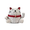 G6 Collection Lucky Cat Rattan Storage Basket With Lid Decorative Bin Home Decor Hand Woven Shelf Organizer Cute Handmade Handcrafted Nursery Gift…