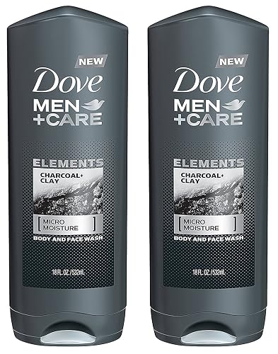 Dove Men + Care Body And Face Wash - Elements - Charcoal + Clay - Net Wt. 18 FL OZ (532 mL) Per Bottle - Pack of 2 Bottles