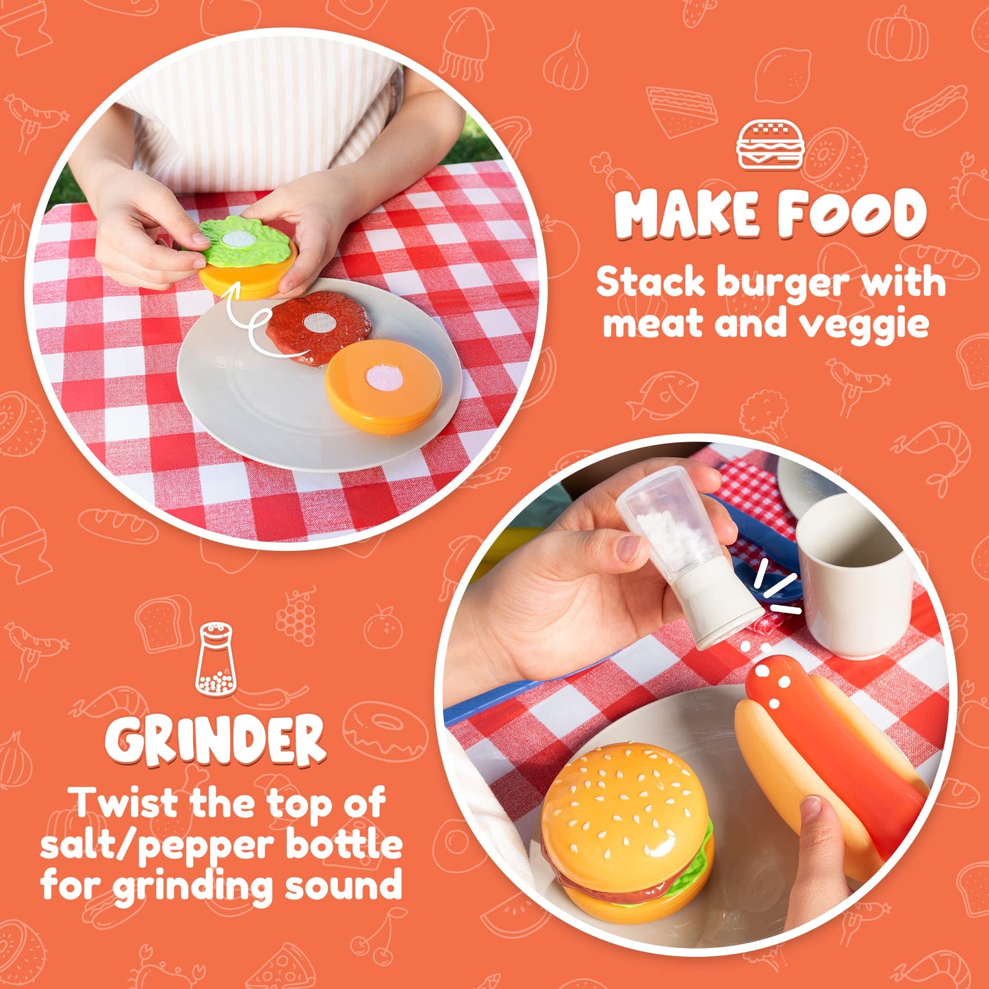 JOYIN 34PCS Kids BBQ Kitchen Toy Set – Interactive Grill Playset with Lights & Sounds – Cooking Toy Gift for Boys & Girls