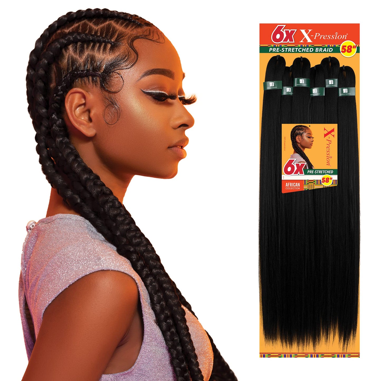 Sensationnel X-pression prestretched braiding hair - 6x braid 58 inch all kanekalon flame retardant synthetic braid for box braids and twists (1 Beauty and Personal Care Sensationnel