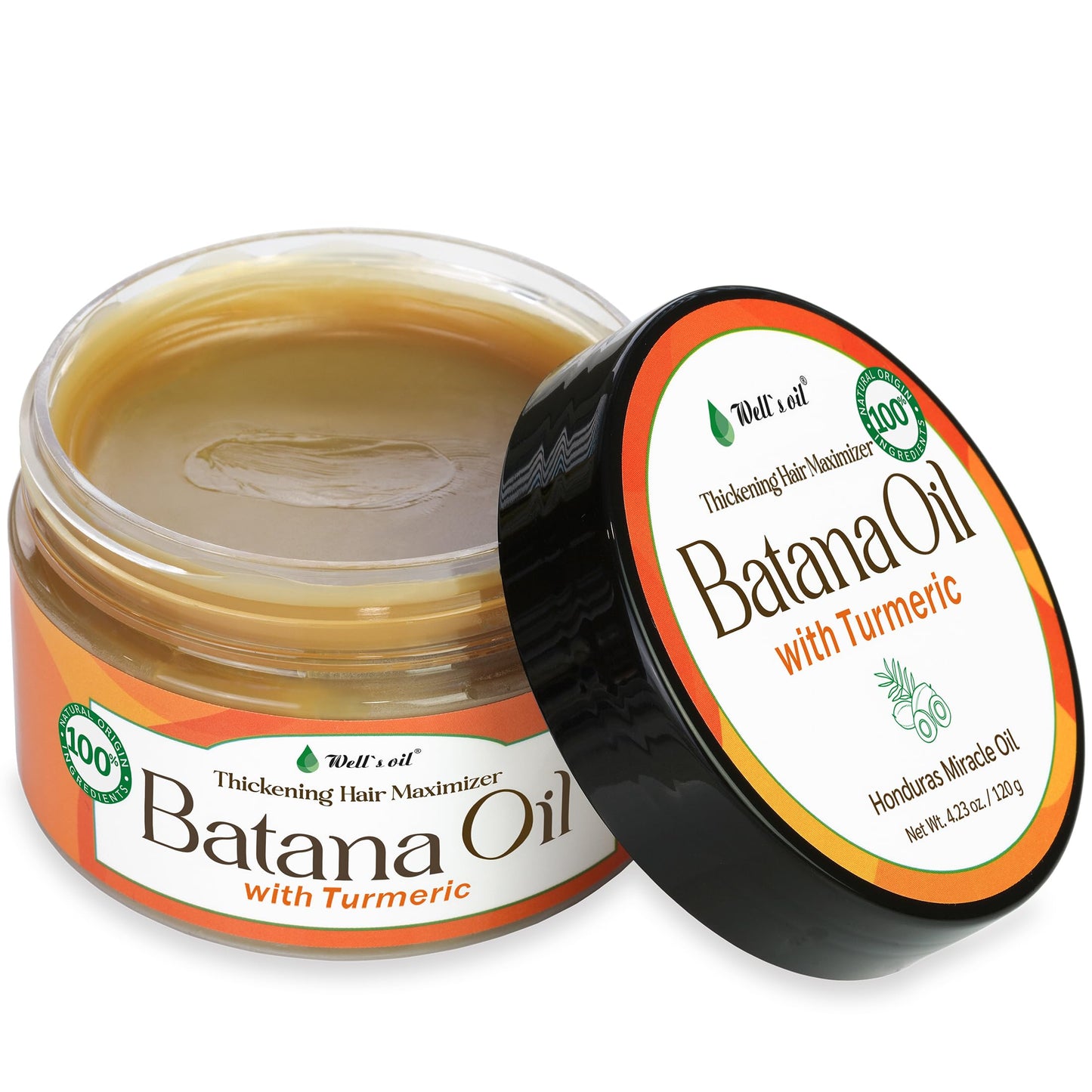 Well's Oil Batana Oil with Turmeric Extract | Made with Batana Oil | Plant-Derived Ingredients | Nourishes & Conditions Hair (4.23 oz / 119 g)