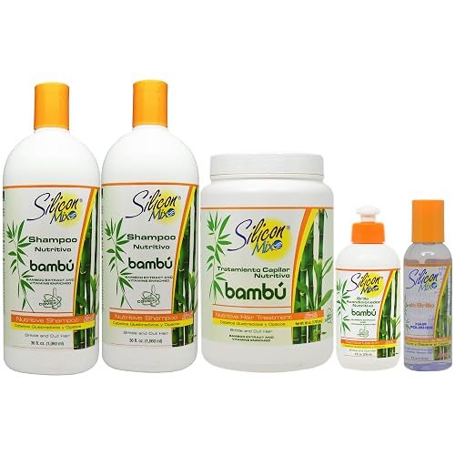 Silicon Mix Bambu Shampoo 36oz (Pack of 2) & Treatment 60oz & Leave-in 8oz & Polisher 4oz "Set"