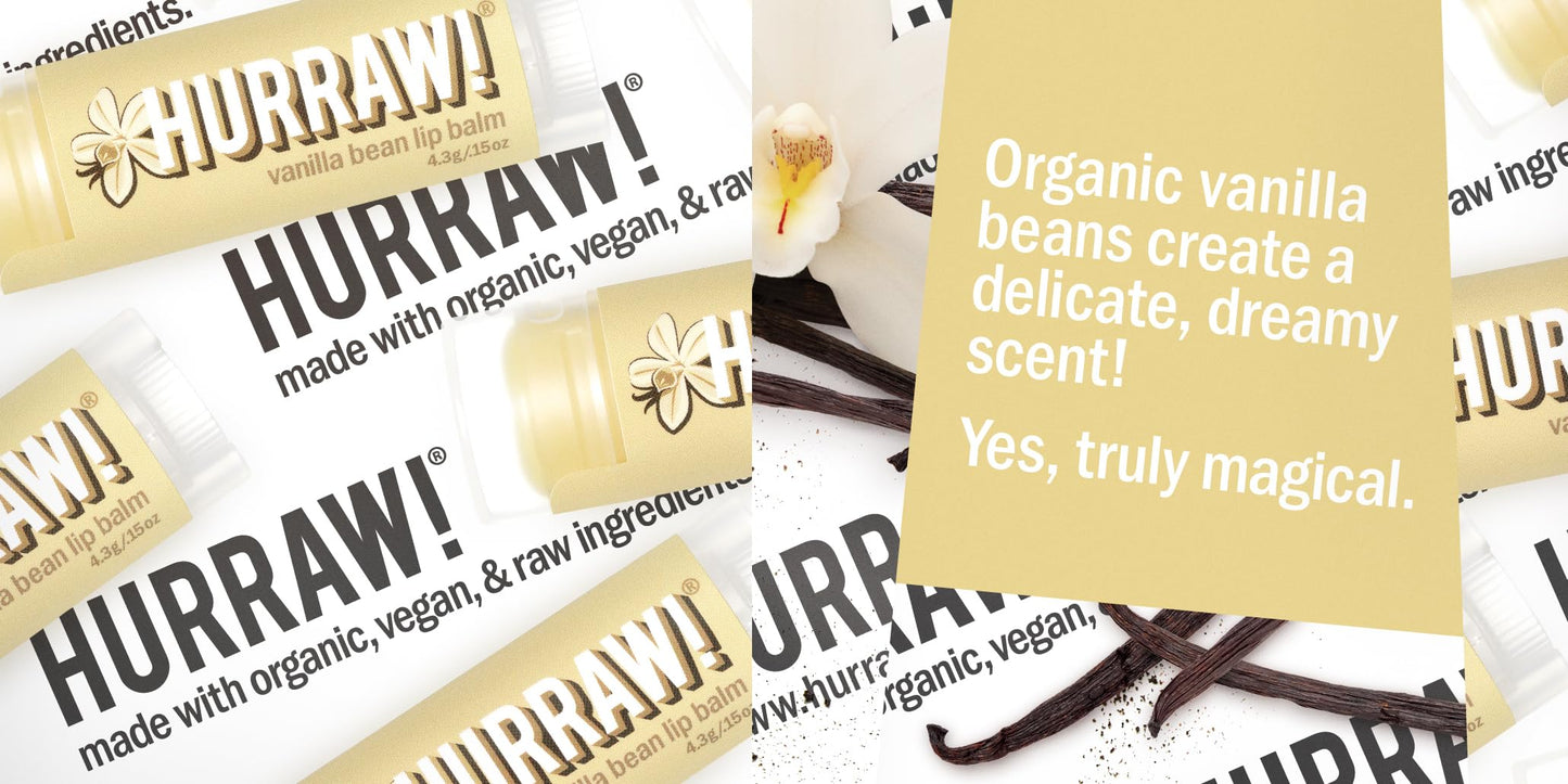 Hurraw! Vanilla Bean Lip Balm, 2 Pack: Organic, Certified Vegan, Cruelty and Gluten Free. Non-GMO, 100% Natural Ingredients. Bee, Shea, Soy and Palm