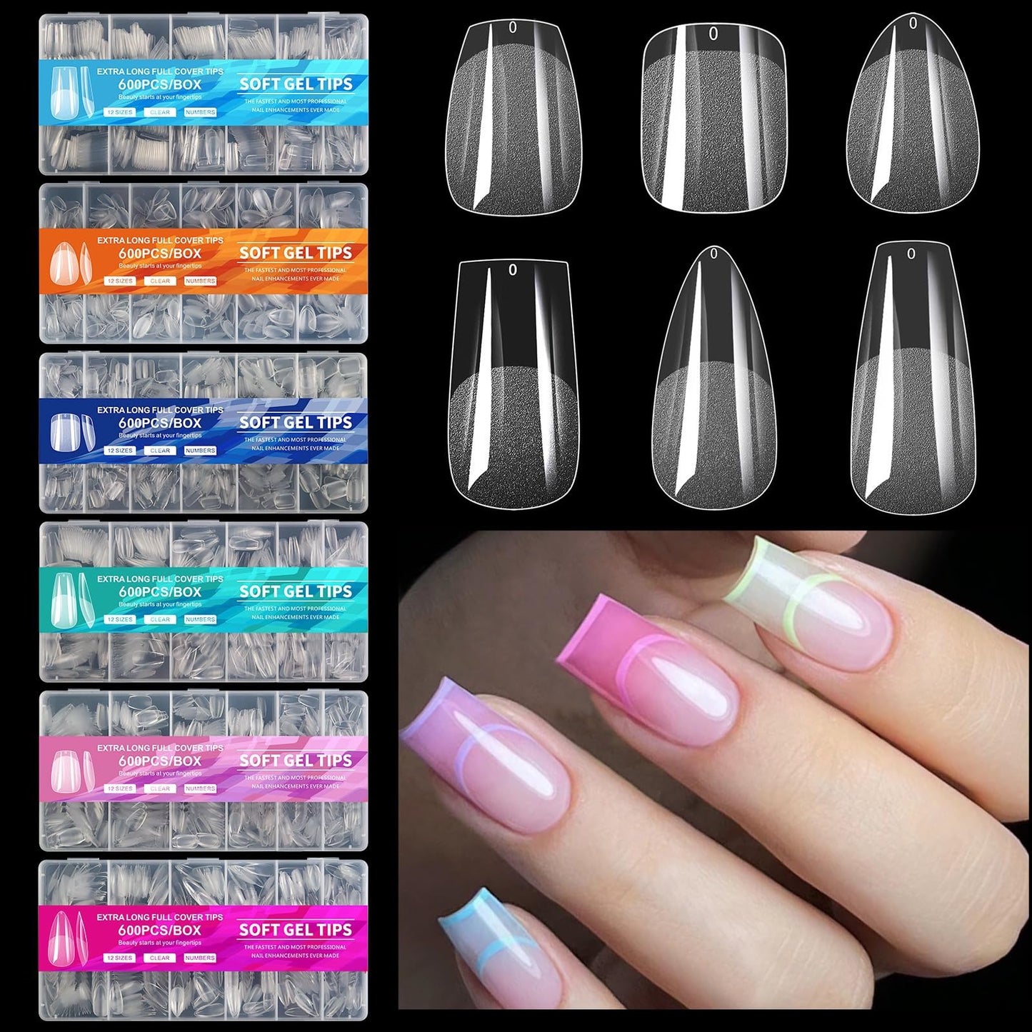 Nail Tips 600 pcs, Semi-Matte Short False Nails, Ultra Thin Breathable Nail Art Supplies for Women, (600 pieces semi-matte - black label short water Beauty & Personal Care Waillynice