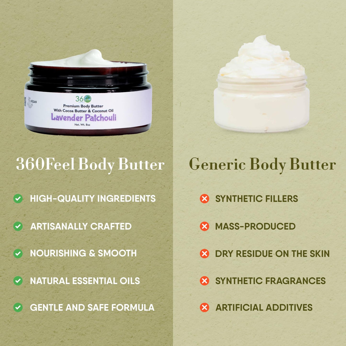 360Feel Lavender Patchouli Body Butter 8oz – Nourishing Shea Formula with Essential Oils, Hydrating, Handmade, Gentle & Additive-Free