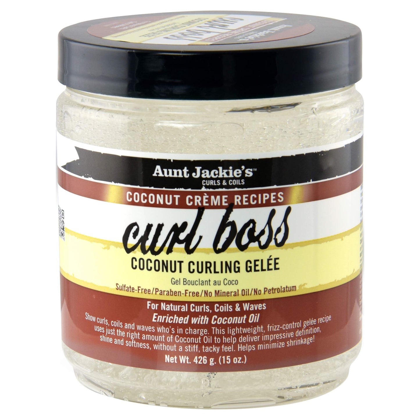 Aunt Jackie's Coconut Crème Recipes Curl Boss Coconut Curling Hair Gel for Natural Curls, Coils and Waves, 15 oz