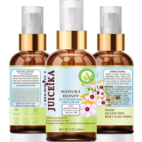 Juiceika MANUKA HONEY Deep Hydration Face Cream Face Moisturizer. Manuka Oil, Aloe Vera, Shea Butter, Coconut Oil, Jojoba Oil, Squalane, Hyaluronic