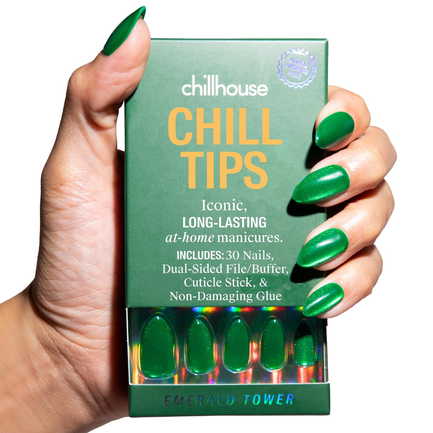 Chillhouse - Chill Tips, Press on Nails Kit - Emerald Tower (Almond) - 30 Nail Shapes & Sizes - Up to 2 Weeks of Wear - Customizable Fit - Reusable Beauty & Personal Care Chillhouse