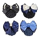 AUEAR, 4 Pcs Satin Hair Bow with Snood Net Barrette Bowknot Clip Bun Cover Hairnets for Women