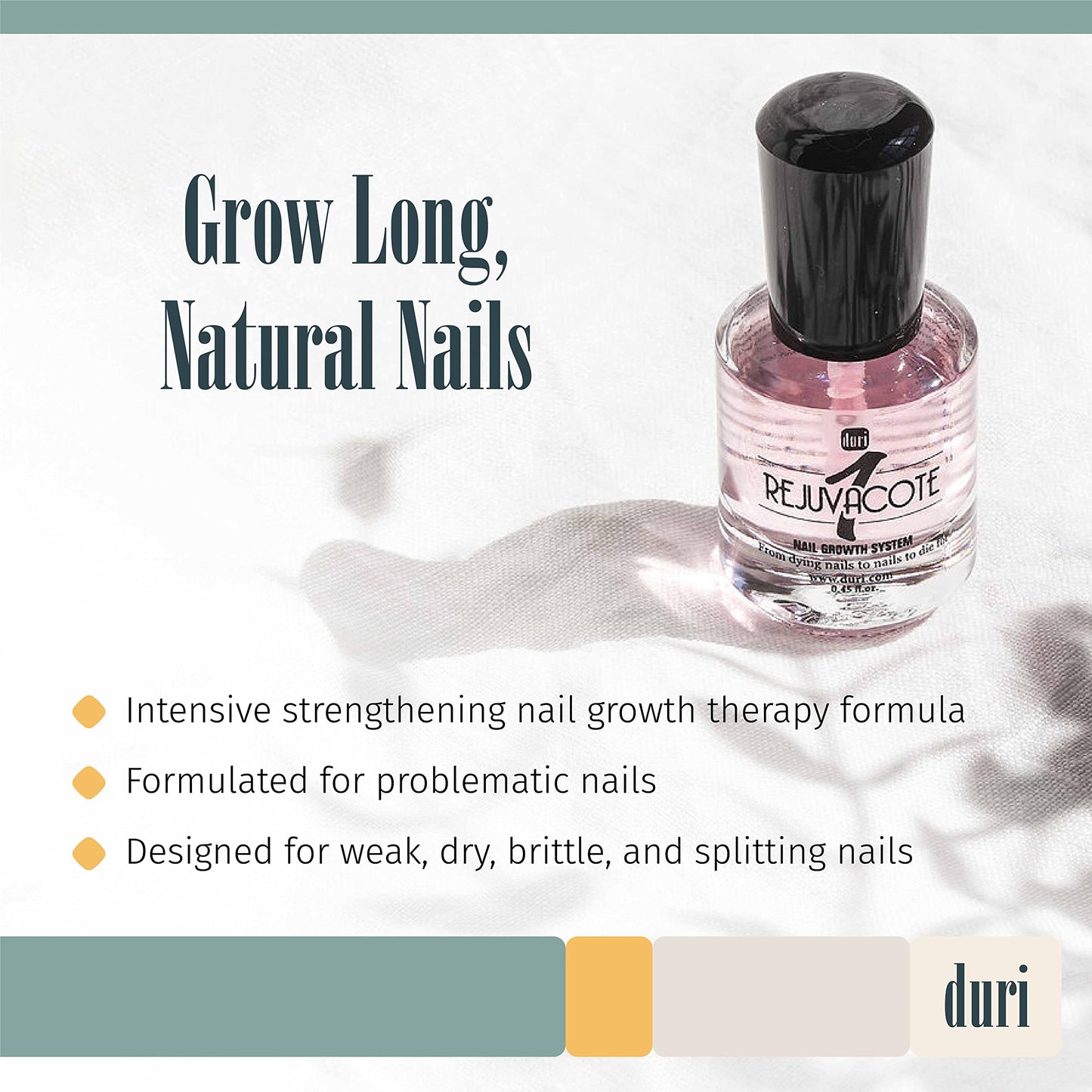 duri Rejuvacote 1 Nail Growth System - Original Maximum Strength Formula - Nail Strengthener and Nail Growth - Base and Top Coat - Pack of 2-0.45 fl.