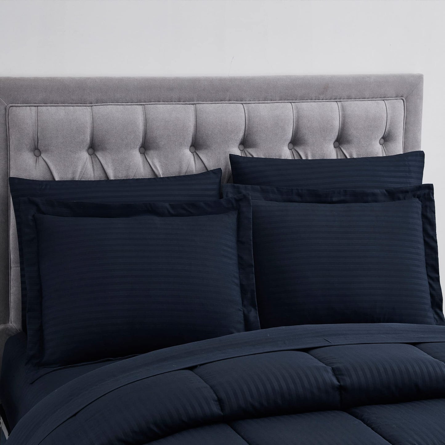 King Size Comforter Set 8 Piece Bed in a Bag with Bed Skirt, Fitted Sheet, Flat Sheet, 2 Pillowcases, 2 Pillow Shams, King, Dobby Navy