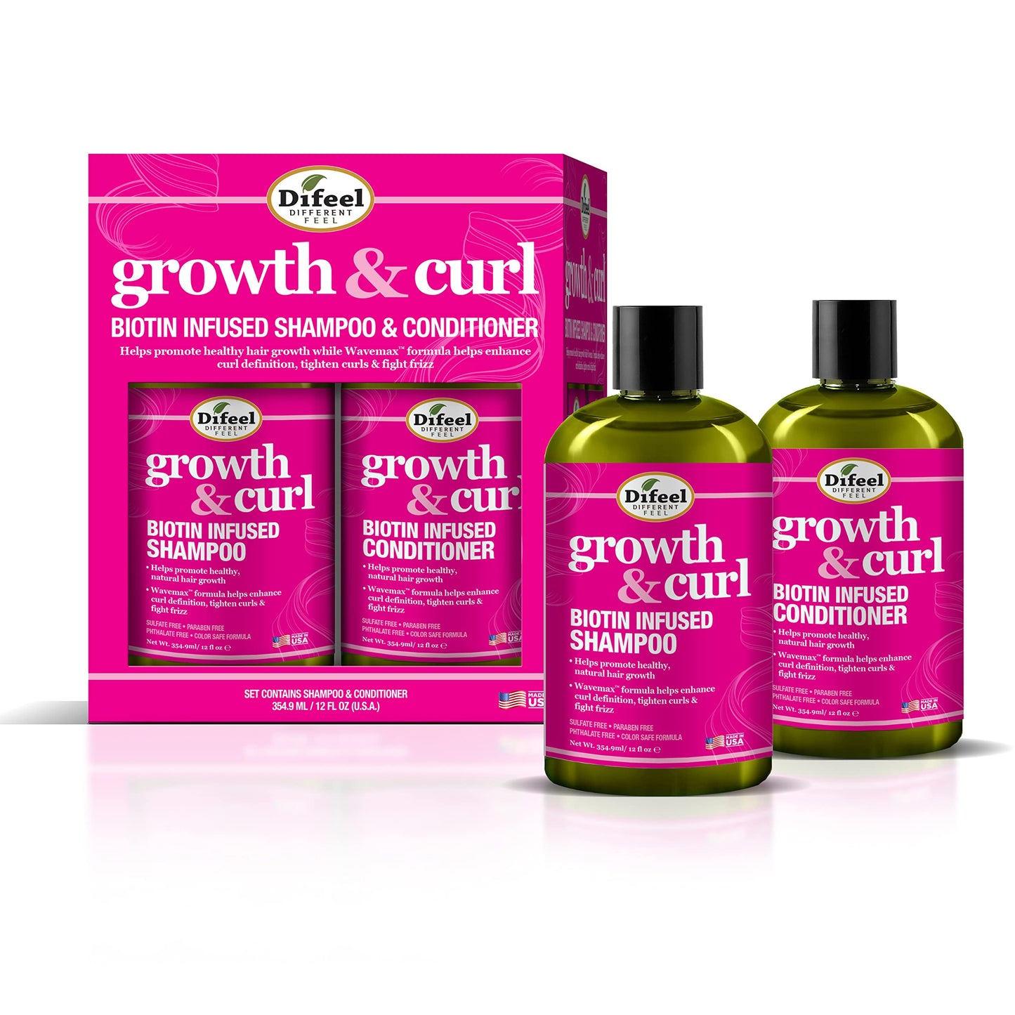 Difeel Biotin Shampoo & Conditioner 24oz Gift Set -Hair Growth & Curl Defining and for Curly - Paraben , Sulfate Free, Phthalate - Unisex