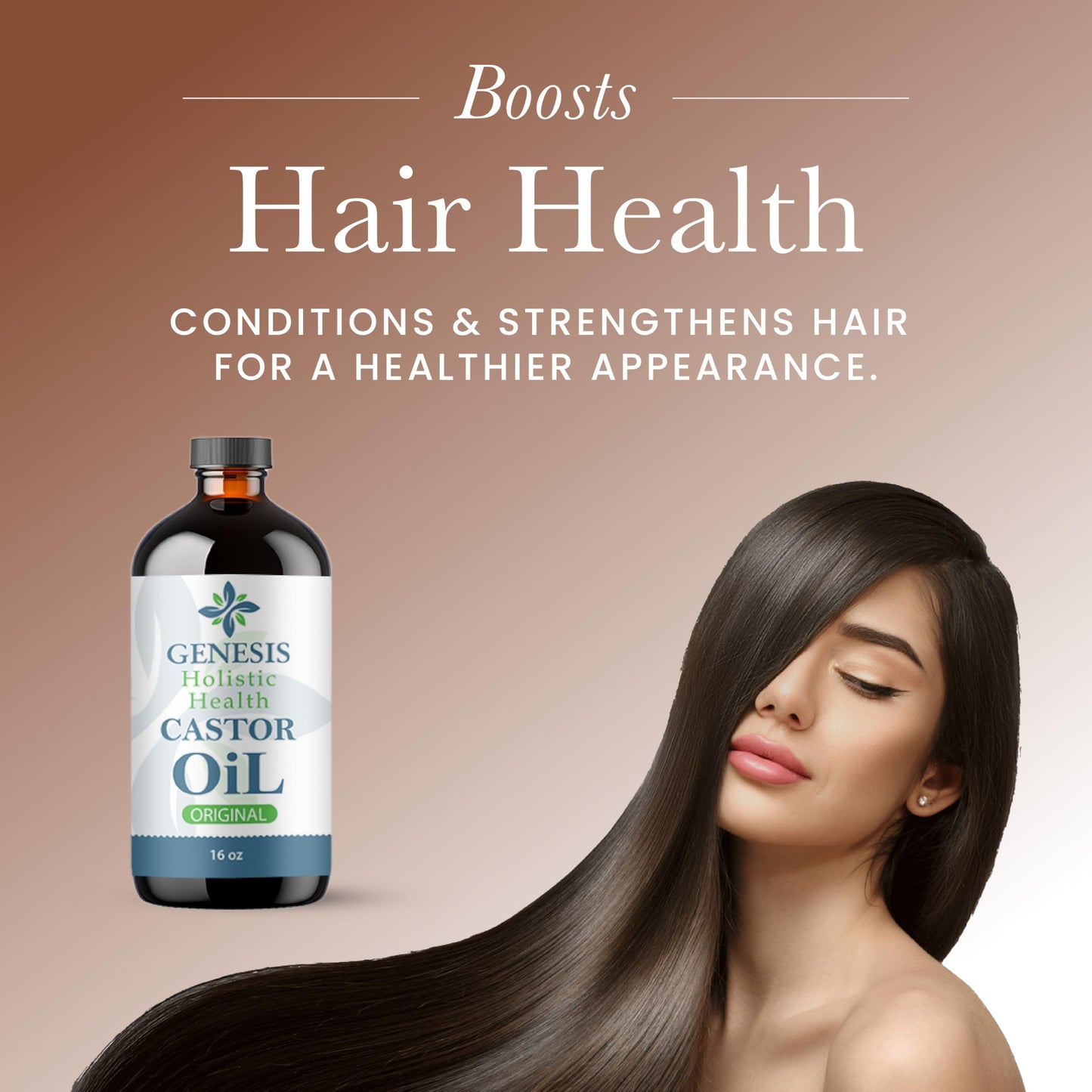 Genesis Holistic Health Organic Castor Oil - 100% Pure, Cold Pressed, Hexane Free - Nourishing Hair & Skin Oil - Eyelash & Eyebrow Growth, Deep