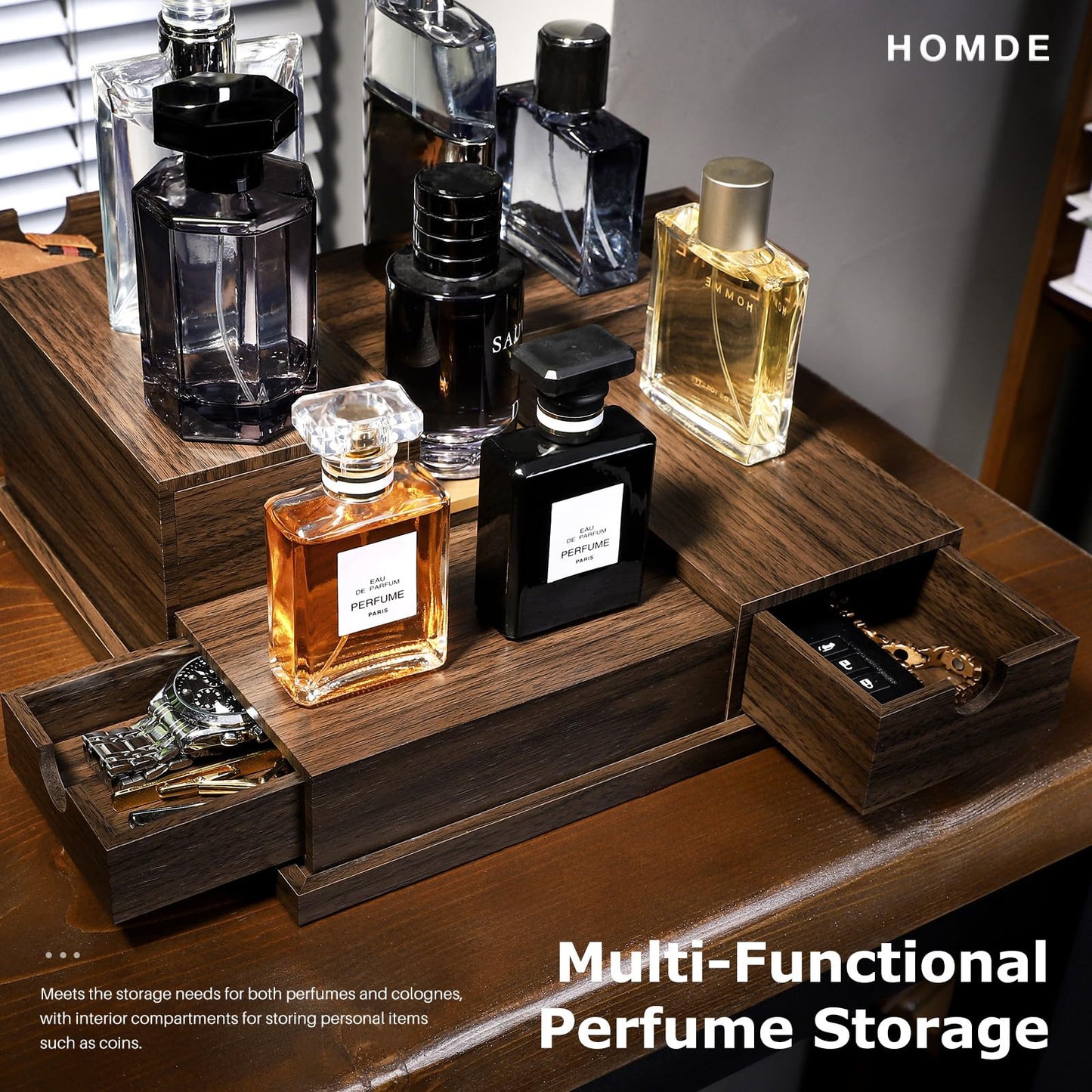 Homde Cologne Organizer - 4 Tier Perfume Display Tray with Hidden Drawers - Perfect for Men Essentials Accessories