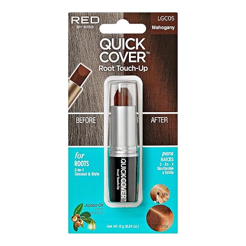 RED by Kiss Quick Cover Root Touch Up Stick, Water-Resistant Temporary Gray Hair Concealer with Brush for Roots and Beard, Long-Lasting Coverage, Easy
