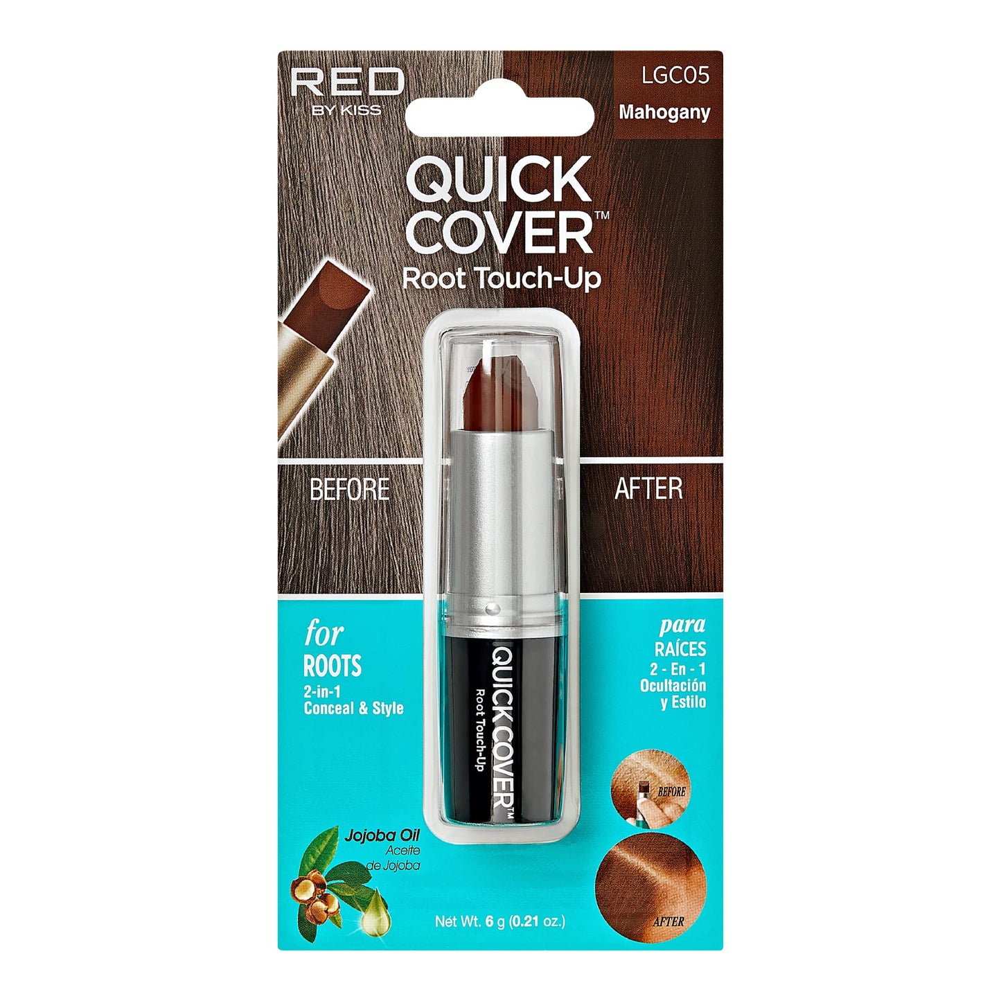 RED by Kiss Quick Cover Root Touch Up Stick, Water-Resistant Temporary Gray Hair Concealer with Brush for Roots and Beard, Long-Lasting Coverage, Easy