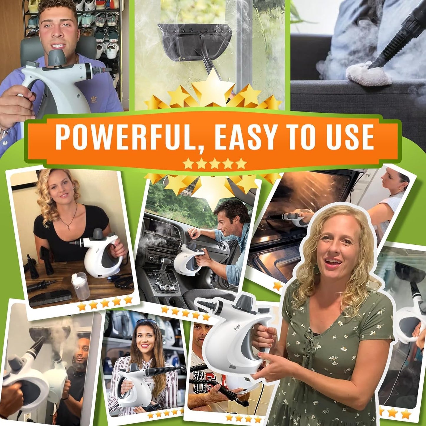 Phueut Handheld Pressurized Steam Cleaner with 12 Accessories, Multi-Surface Steamer for Floors, Upholstery, Grout & Car Cleaning