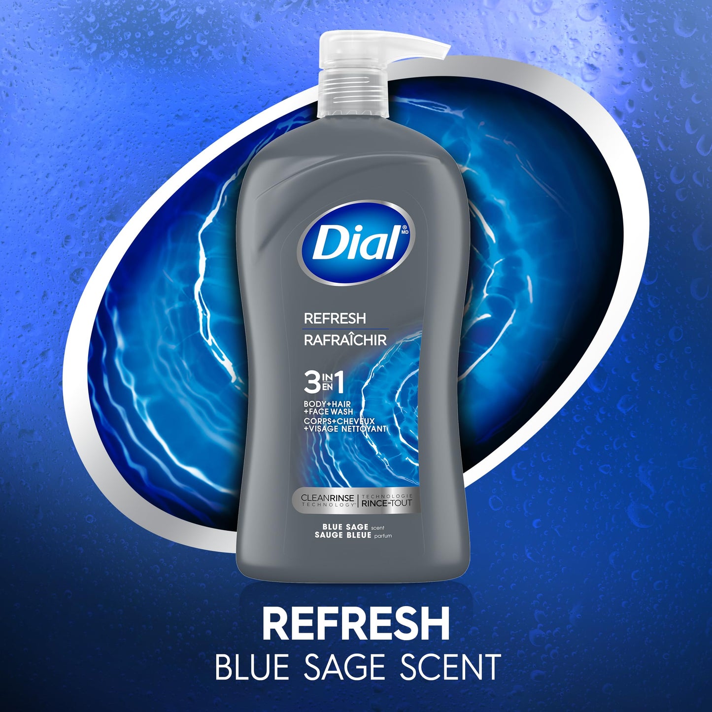 Dial Men 3in1 Body, Hair and Face Wash, Hydro Fresh, 32 fl oz