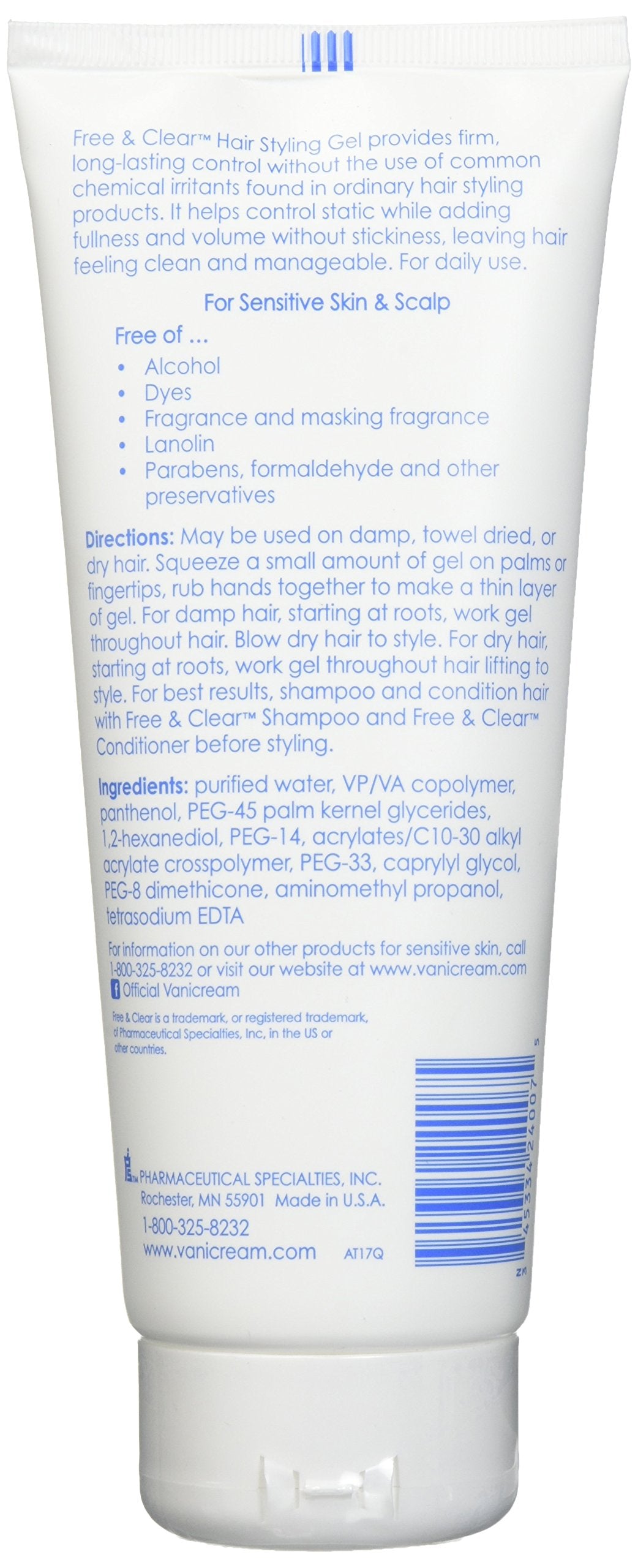 Free & Clear Hair Styling Gel, Unscented, (SG_B00MX6ZXT2_US), 7 Ounce (Pack of 2)