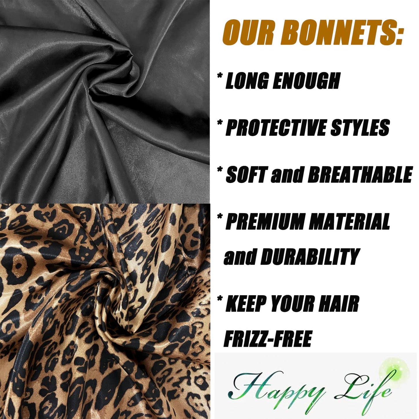 Wbfwbb 2 Pcs Silk Bonnet for Women Satin, Soft Elastic Band Silky Sleeping Cap Big Bonnets for Braids Black,Brown Beauty and Personal Care Wbfwbb