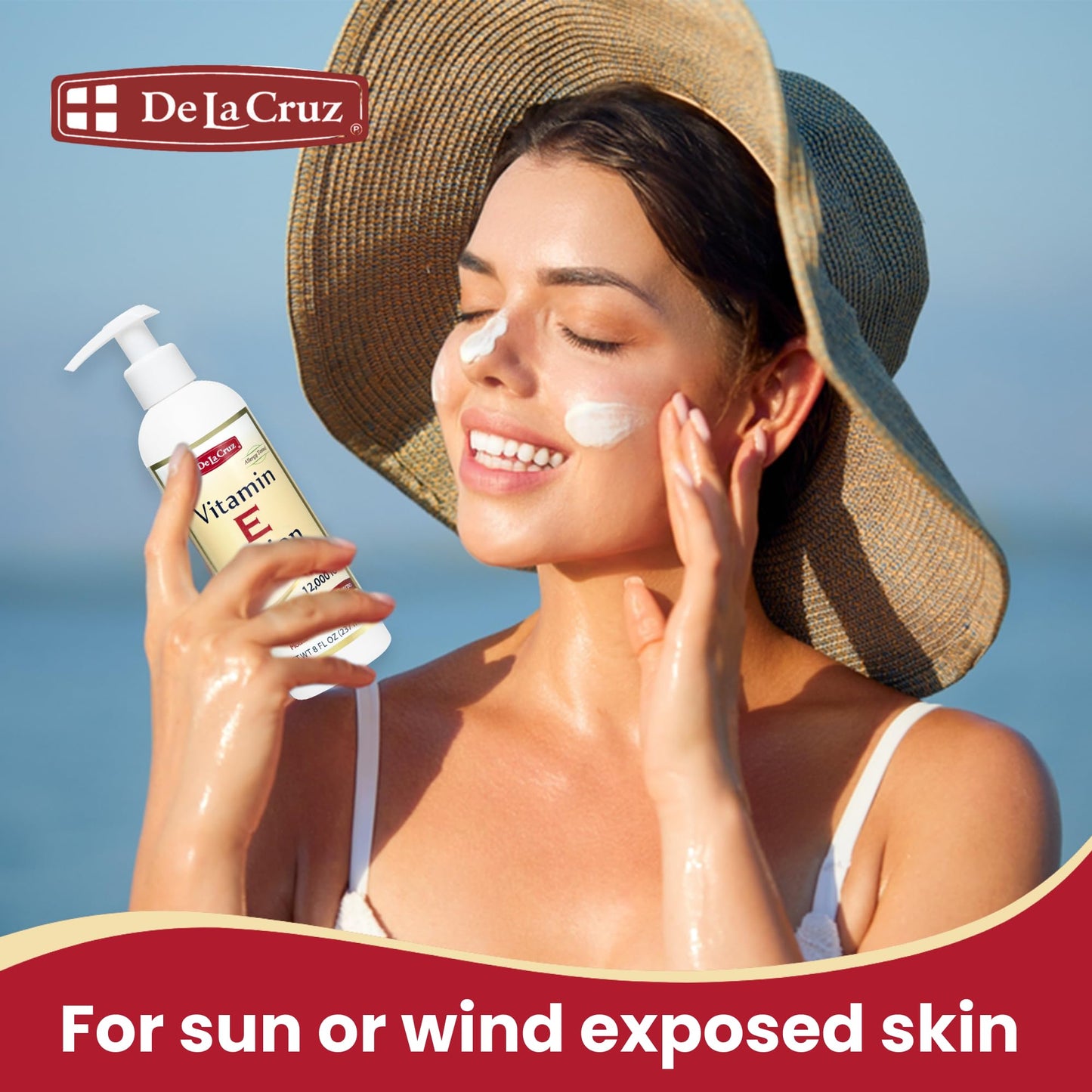 De La Cruz Vitamin E Lotion for Dry Skin 12,000 IU with Avocado Oil, Almond Oil & Aloe Vera.vitamin e moisturizer, Moisturizing body lotion and face