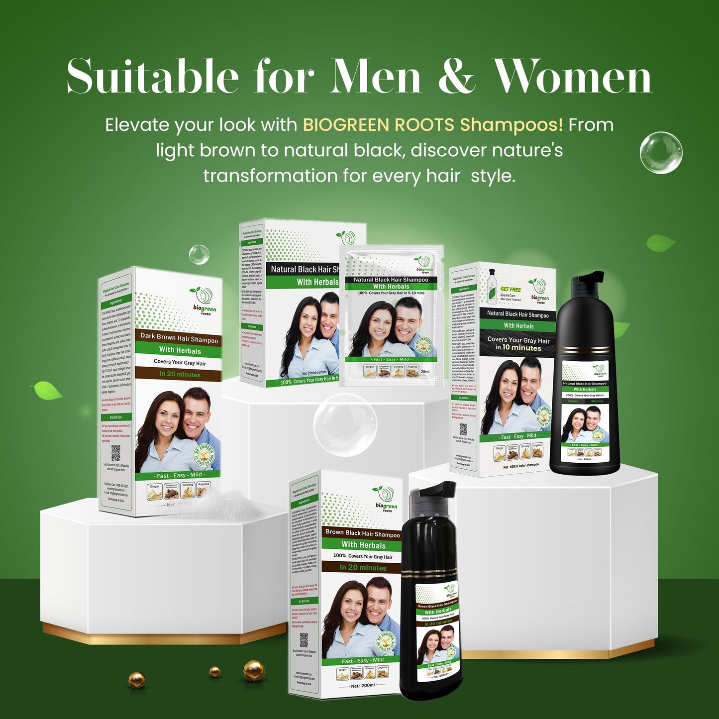 BIOGREEN ROOTS Ammonia-Free & Paraben Free Herbal Hair Shampoo - Hair Dye Shampoo for Women & Men - Natural Color & Nourishment