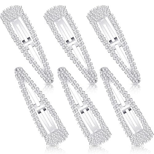 Geyoga 6 Pieces Rhinestone Snap Hair Clips 4 Inch Metal Hair Barrettes Hairpins Crystal for Women Wedding Accessories