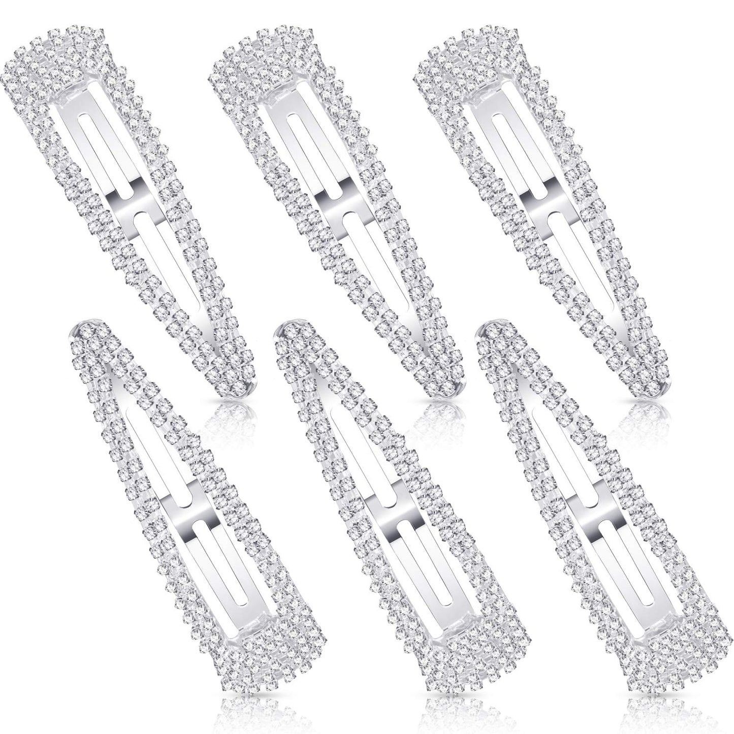 Geyoga 6 Pieces Rhinestone Snap Hair Clips 4 Inch Metal Hair Barrettes Hairpins Crystal for Women Wedding Accessories