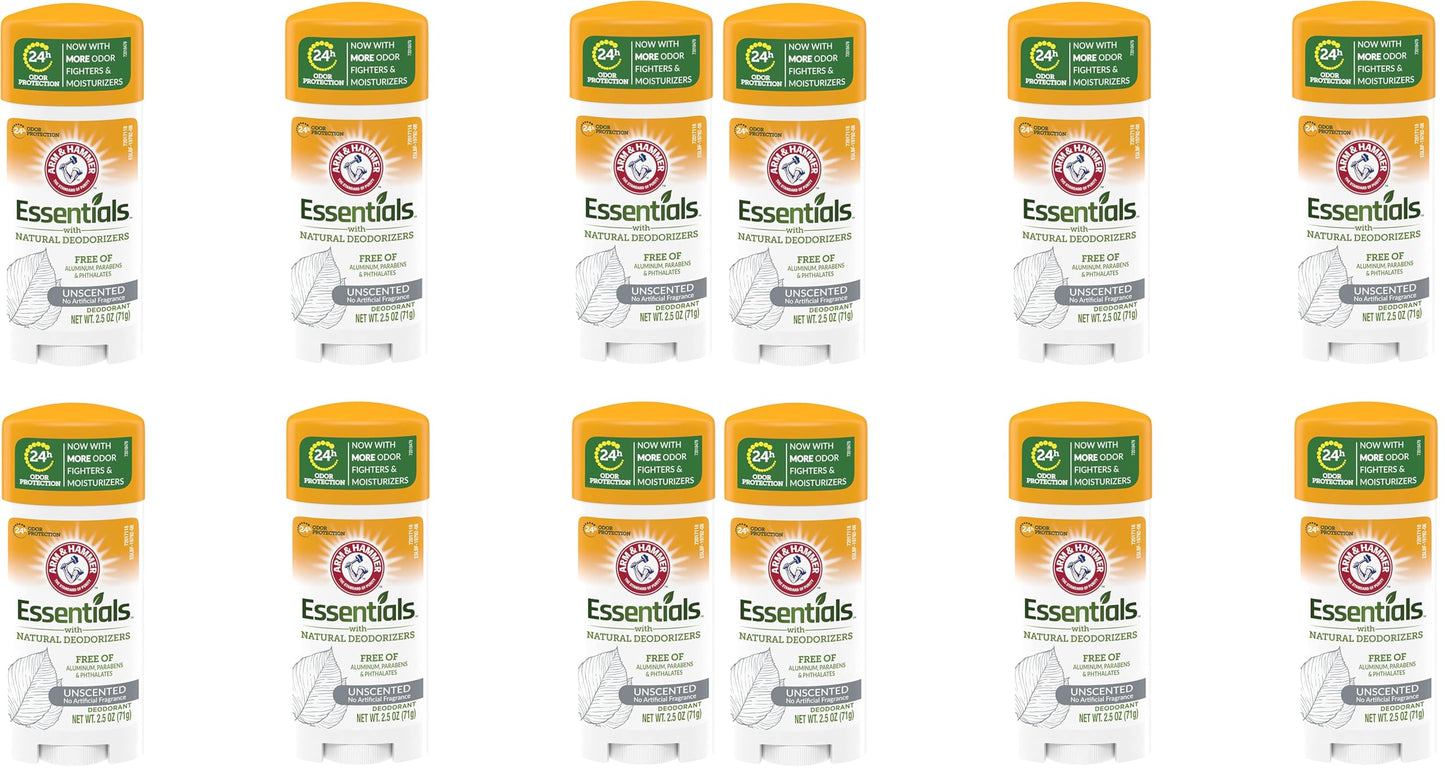 Arm & Hammer Essentials Solid Deodorant, Unscented,2.5 oz, 6 Count (Pack of 2) Beauty and Personal Care Arm & Hammer Default Title