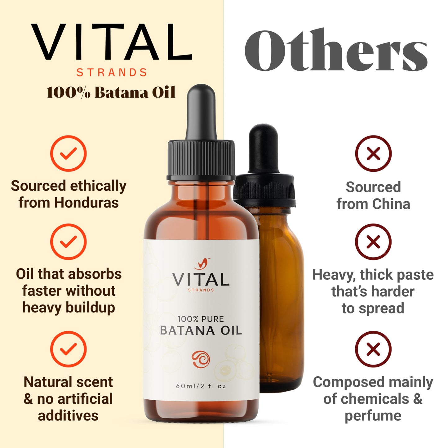 Vital Strands Batana Oil for Hair Growth - 100% Pure & Organic Botana Oil from Honduras - Strengthens, Thickens & Restores Natural Hair - Cold Pressed