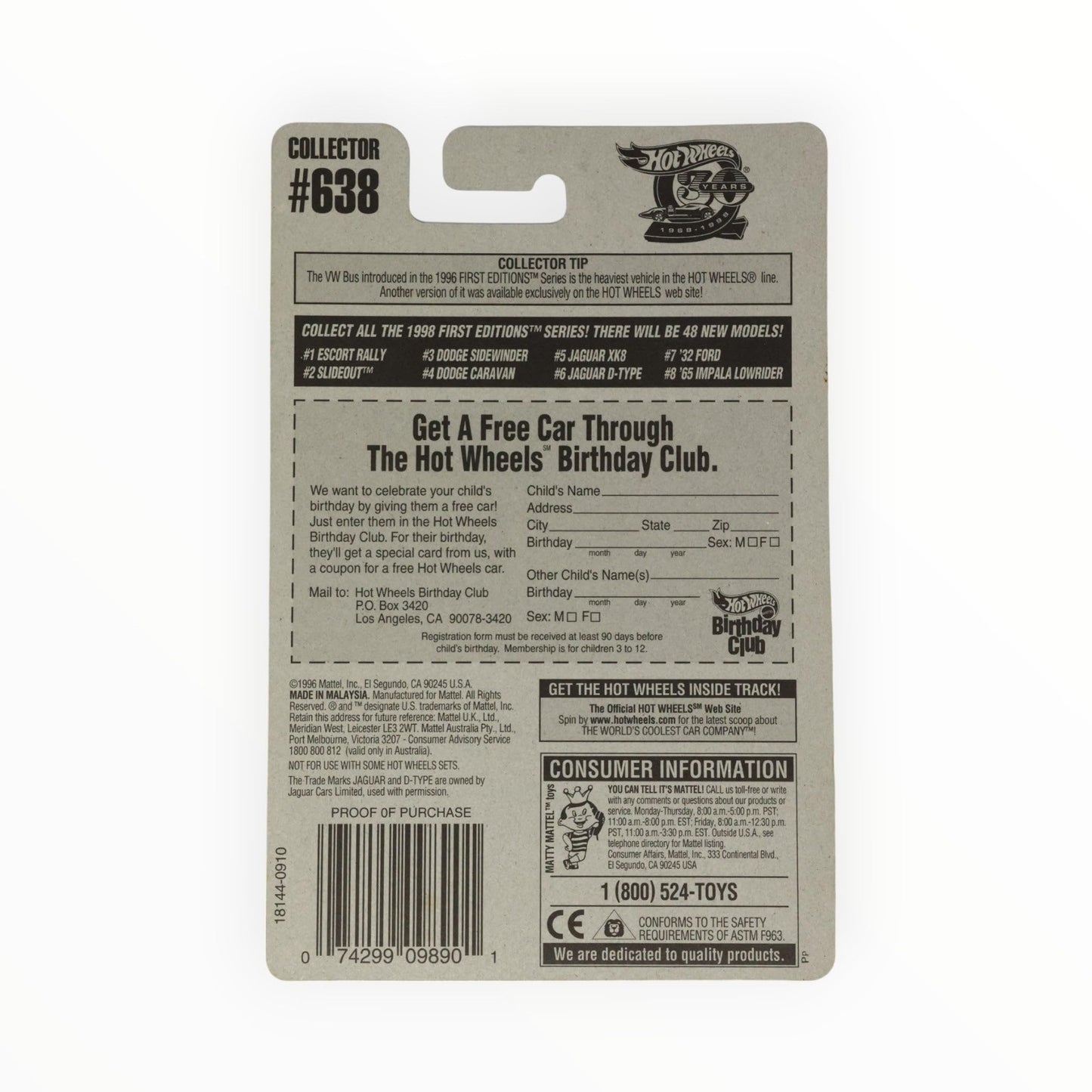 Hot Wheels Jaguar D-Type Blue 1998 First Editions Series #6 of 40 Basic Car 1:64 Scale Series Collector #638