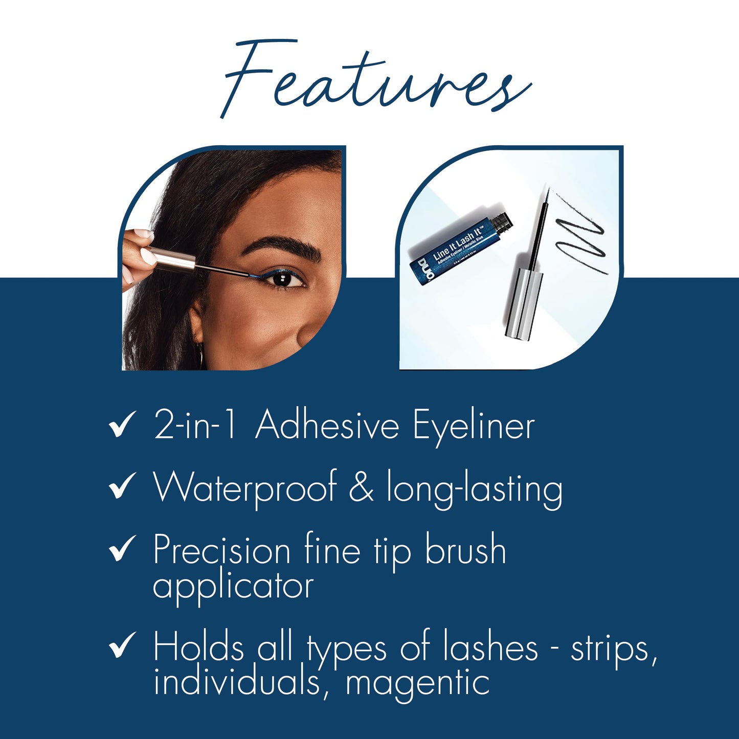 DUO Line It Lash It Lash Glue Liner - Metallic Blue, 2-in-1 Eyeliner & Eyelash Adhesive for Strip & Cluster Lashes, 0.12 oz
