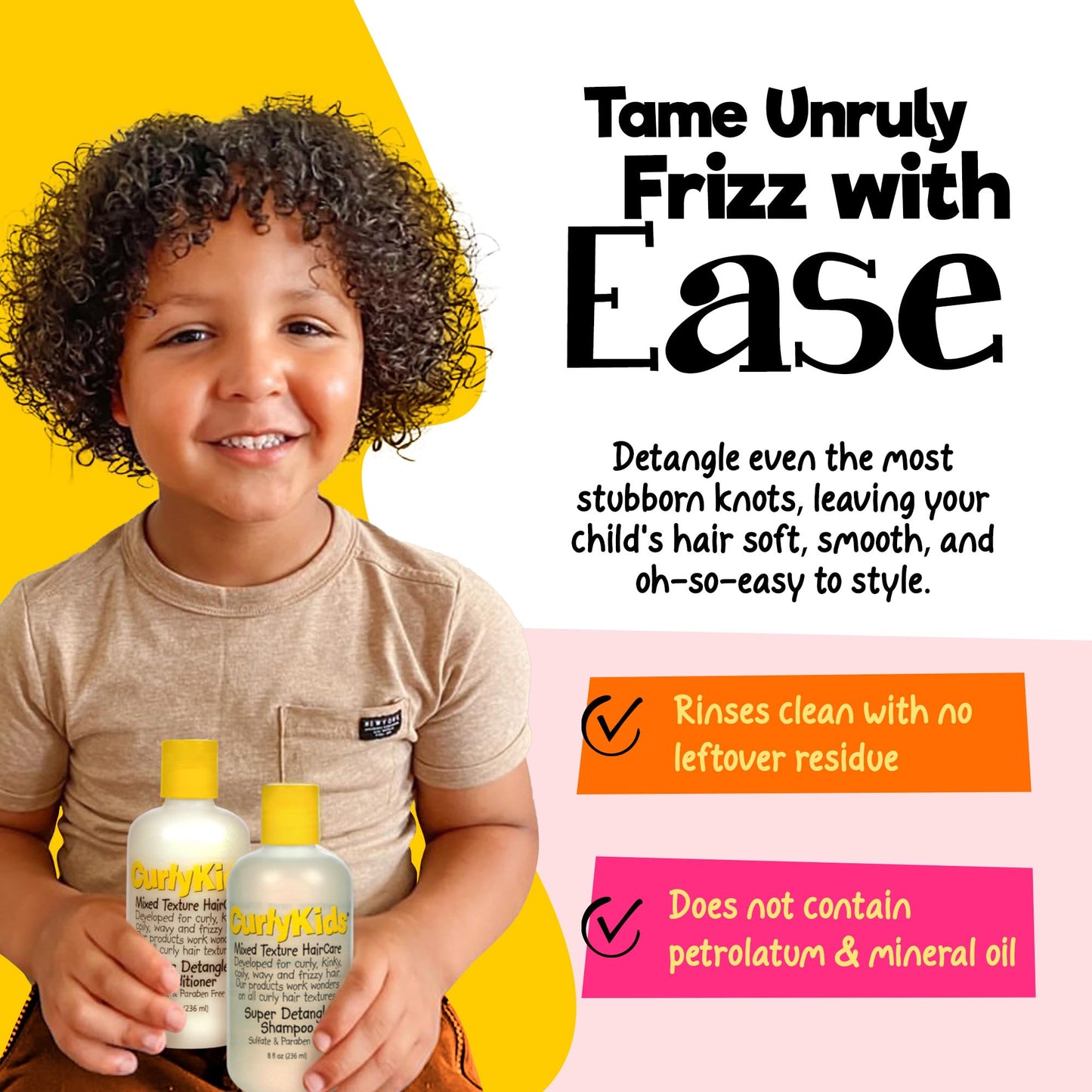 CurlyKids Textured Hair Care Set with Hair Detangler Spray, Kids Shampoo, Conditioner & Creme for Curly, Frizzy, & Wavy Hair | Sulfate & Paraben-Free