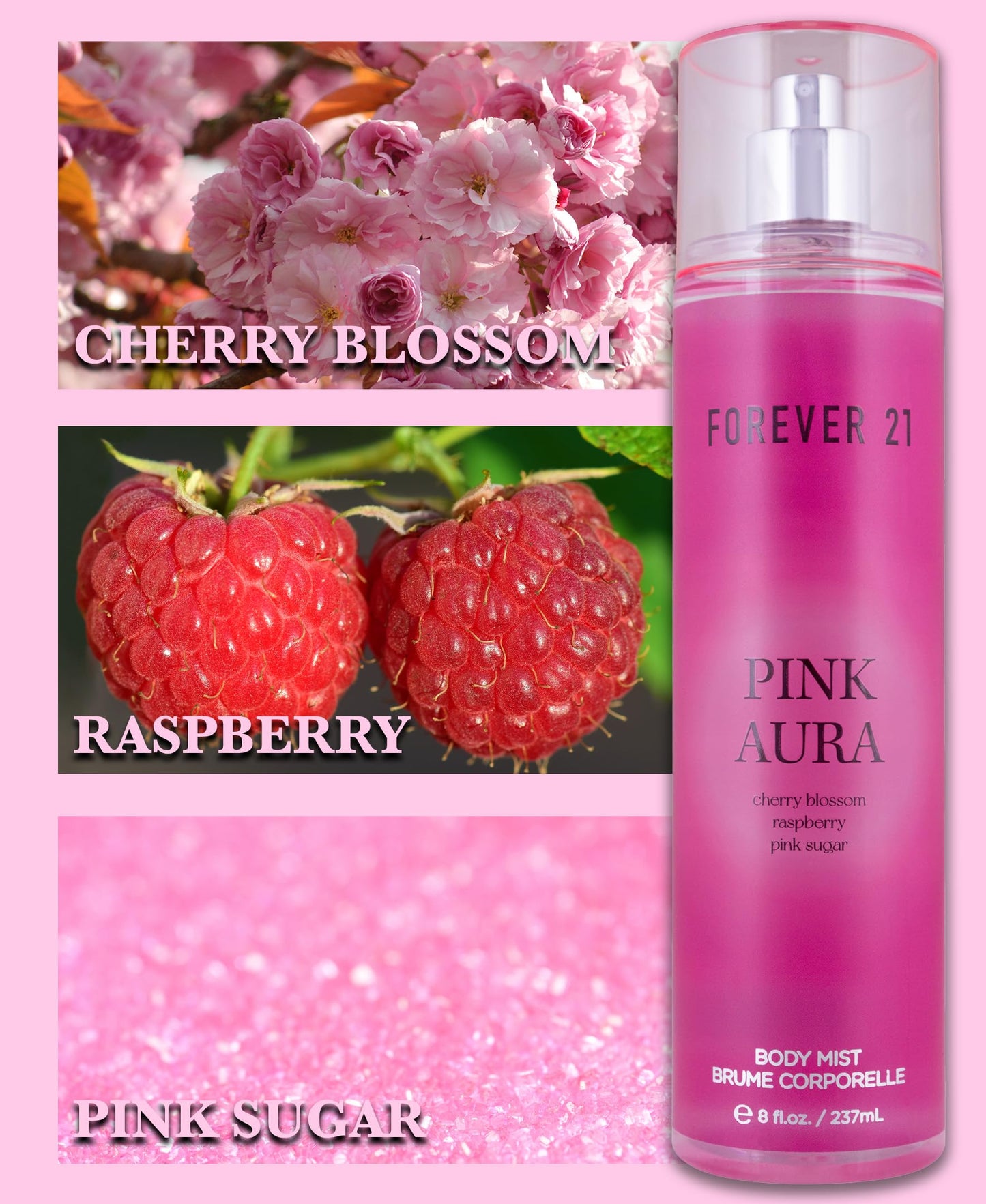 Forever 21 Pink Aura Body Spray Mist | Lightweight & Flirty Everyday Scent | Sweet Body Spray with Cherry Blossom Top Notes, Raspberry and Pink Sugar