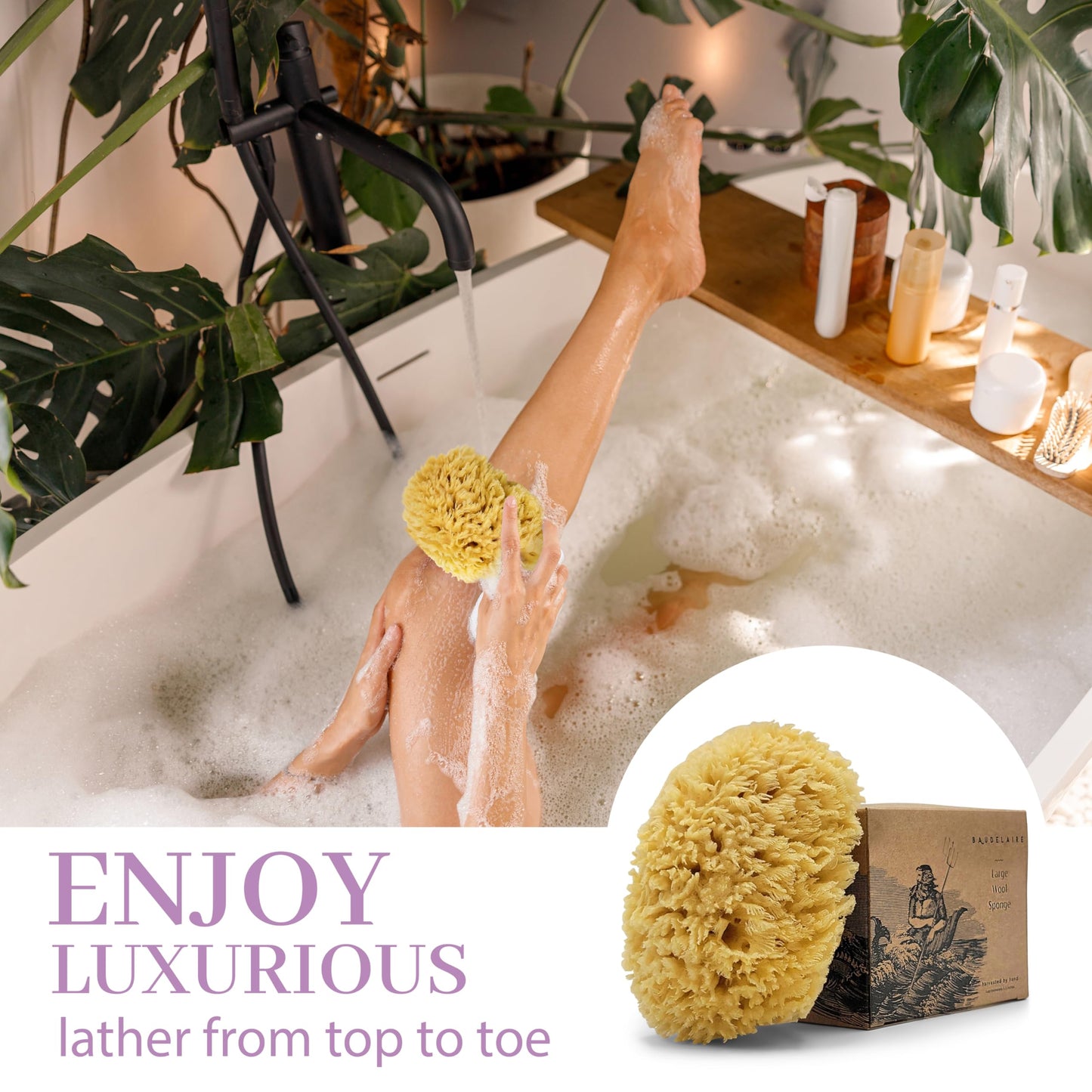 Baudelaire Sea Wool Sponge 5.5" - Natural Sea Sponge for Bathing and Shower - Durable, Sustainable & Environment-Friendly Loofah for Body