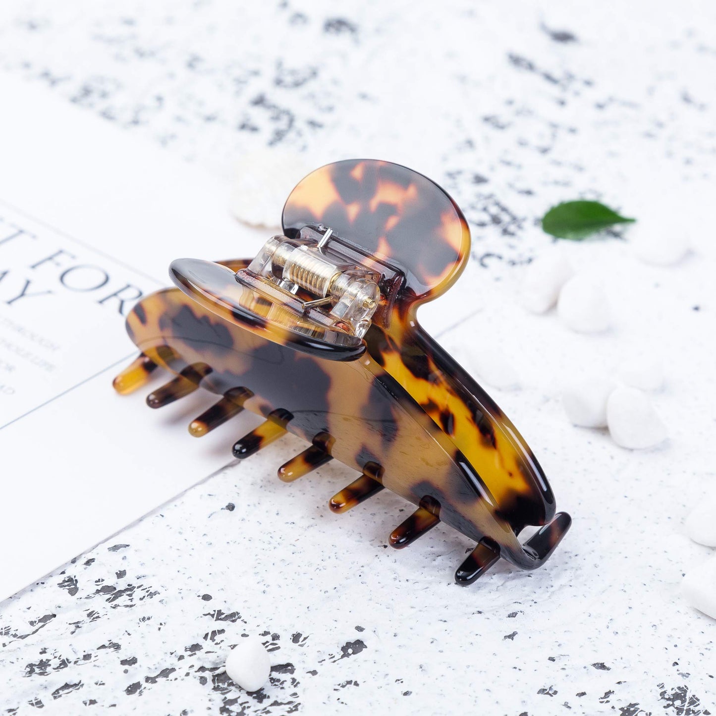 Prettyou Large Size 3.5 Inches Handmade Celluloid French Design Barrettes Tortoise Shell Claw Fashion Accessories Hair Clip for Women (A)