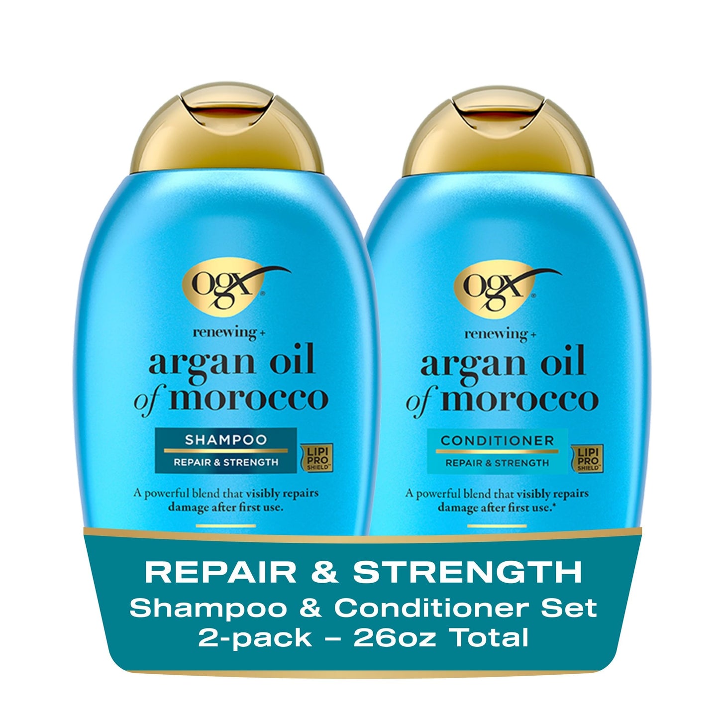 OGX Renewing + Argan Oil of Morocco Shampoo & Conditioner Set, Damage Repairing Shampoo & Conditioner Helps Strengthen & Repair Dry, Damaged Hair
