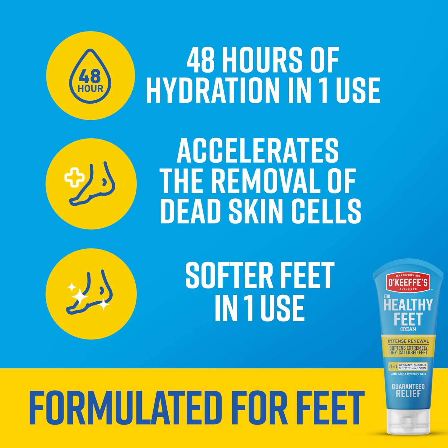 O'Keeffe's for Healthy Feet Intense Renewal Cream with Urea & Alpha Hydroxy Acid - 3 oz Tube (1 Pack) - Chemically Exfoliates and Softens Extremely Beauty & Personal Care O'Keeffe's