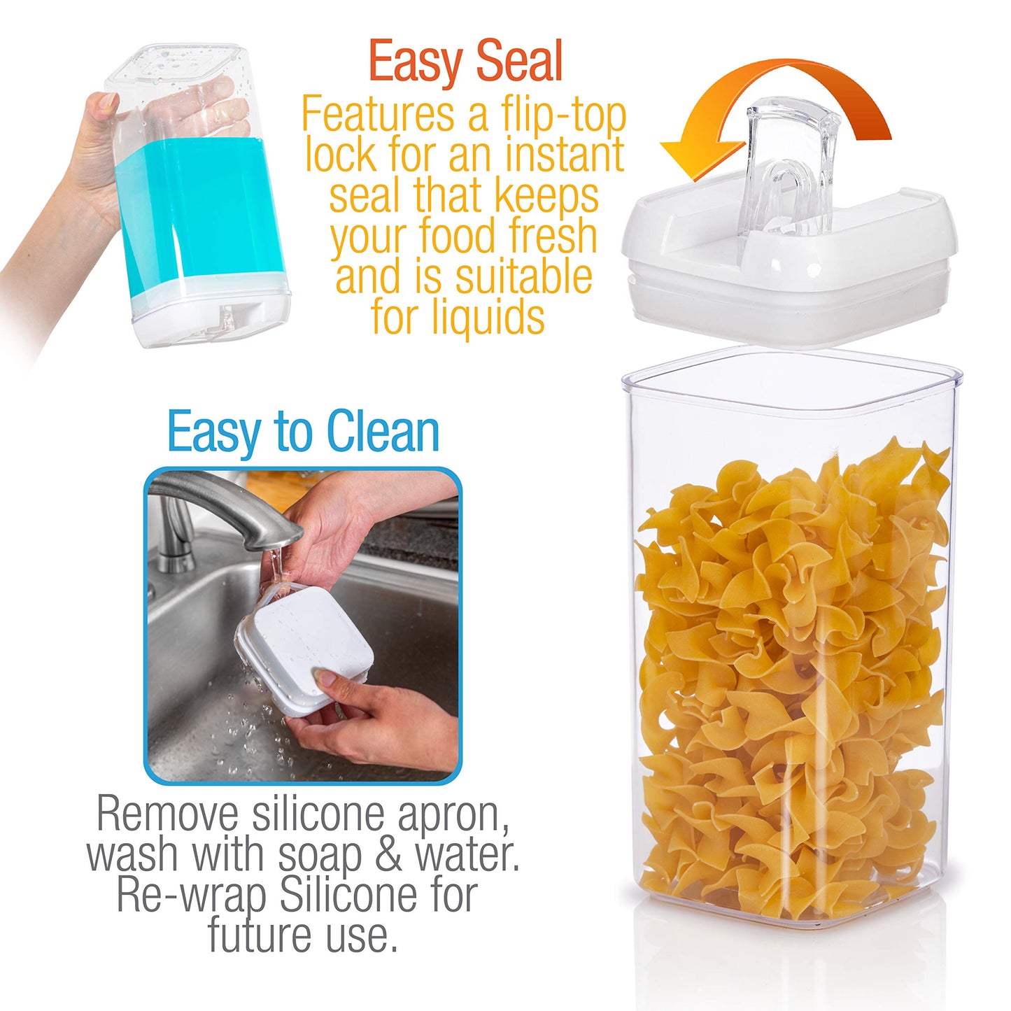 Alphx Innovations Set of 7 Airtight Food Storage Containers - Pantry Organizer Bins, BPA Free Plastic Containers plus Dry Erase Marker and Labels…