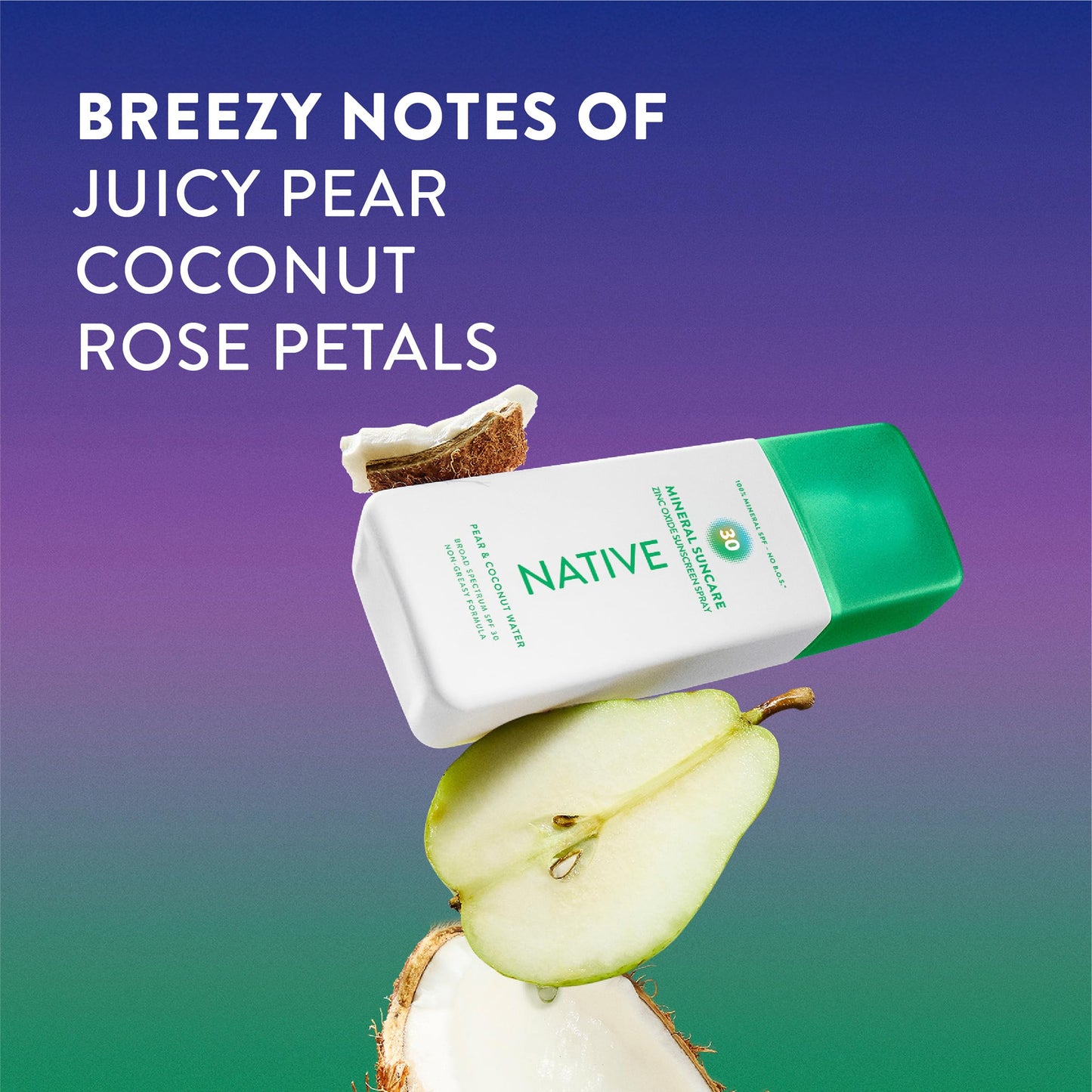 Native Mineral Sunscreen Spray SPF 30, Pear & Coconut Water Scent, with 100% Mineral Zinc Oxide for Face & Body, Hawaii Compliant, Vegan, No White Beauty and Personal Care Native