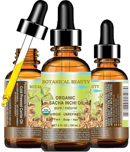 Botanical Beauty Organic SACHA INCHI OIL 100% Natural Pure Undiluted Virgin Unrefined Cold Pressed Carrier Certified Organic Oil For Face, Skin, Hair
