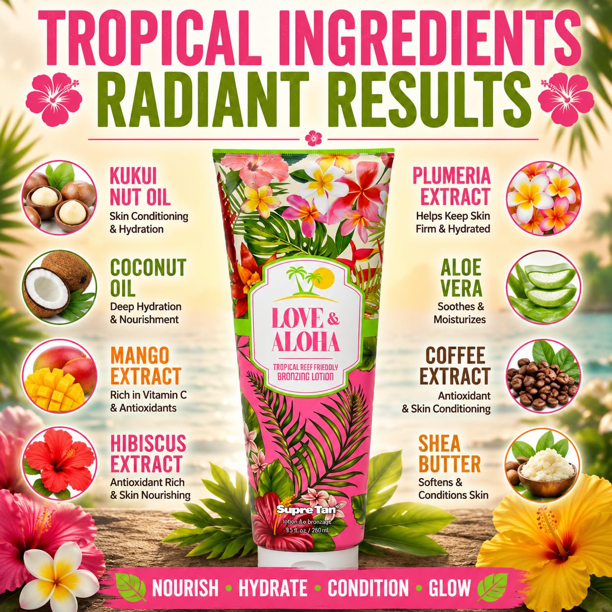 Love & Aloha Tropical Reef Friendly Bronzing Lotion 9.5oz
