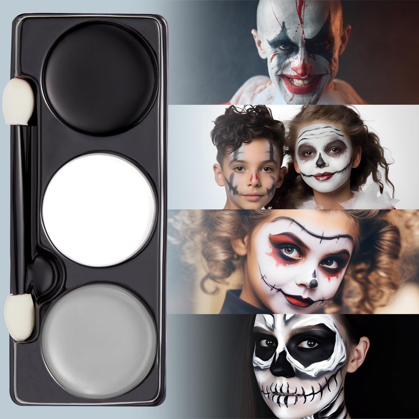 Spooktacular Creations Halloween Makeup Palette 3 Colors Skeleton Face Body Paint with Double-headed Brush for Adult Cosplay SFX Makeup Cosplay Dress