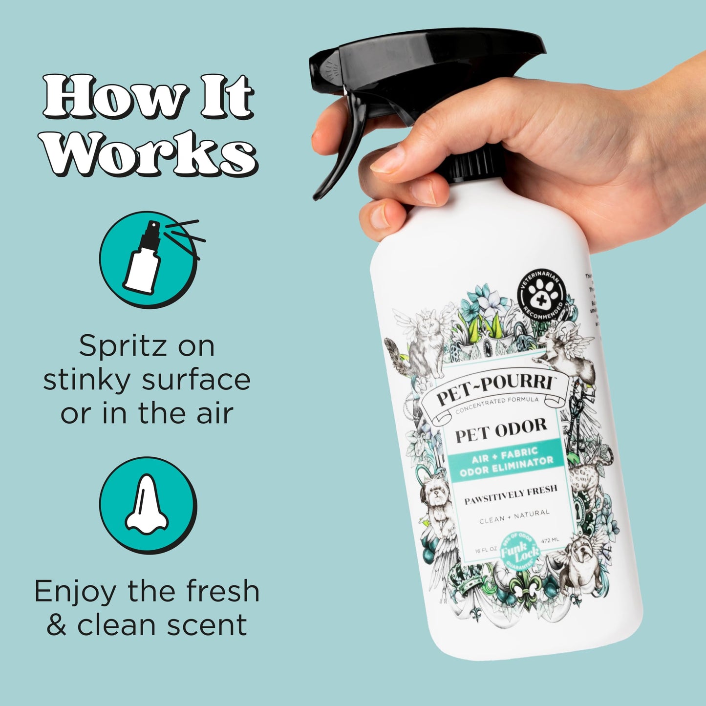 Poo-Pourri Pawsitively Fresh Pet & Home Deodorizer Spray, 16oz – Plant-Based Dog & Cat Odor Remover for Air, Carpet, Fabric, Litter Box & Urine