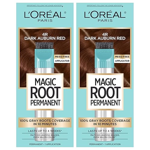 L’Oréal Paris Magic Root Permanent Hair Color, 10 Minute Hair Dye Kit to Rescue Roots with 100% Gray Hair Coverage, 4R Dark Auburn Red, 2 Pack