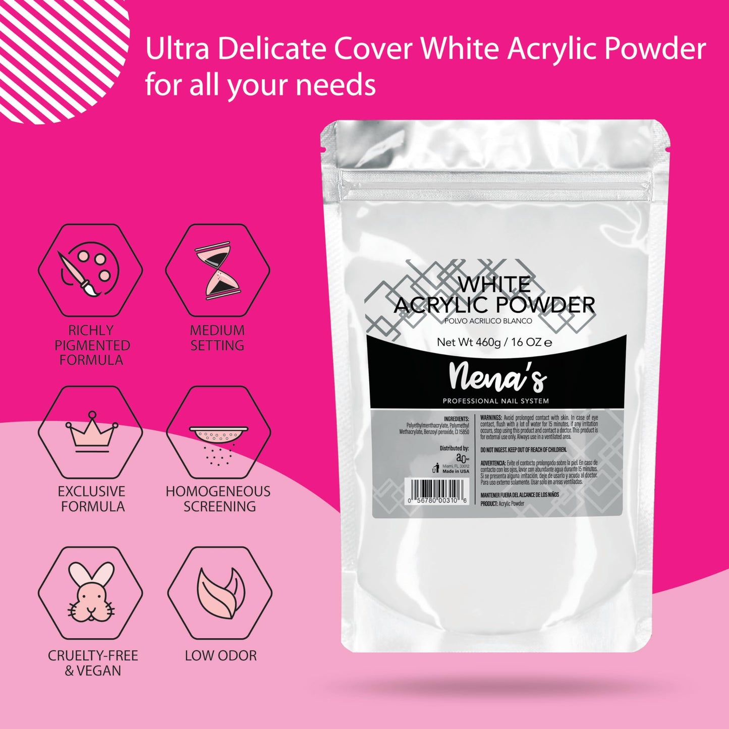 Nena's 16oz Acrylic Liquid monomer + 16oz Clear Acrylic Powder Made in USA Clear Pink (Cover White) Beauty & Personal Care Nena's