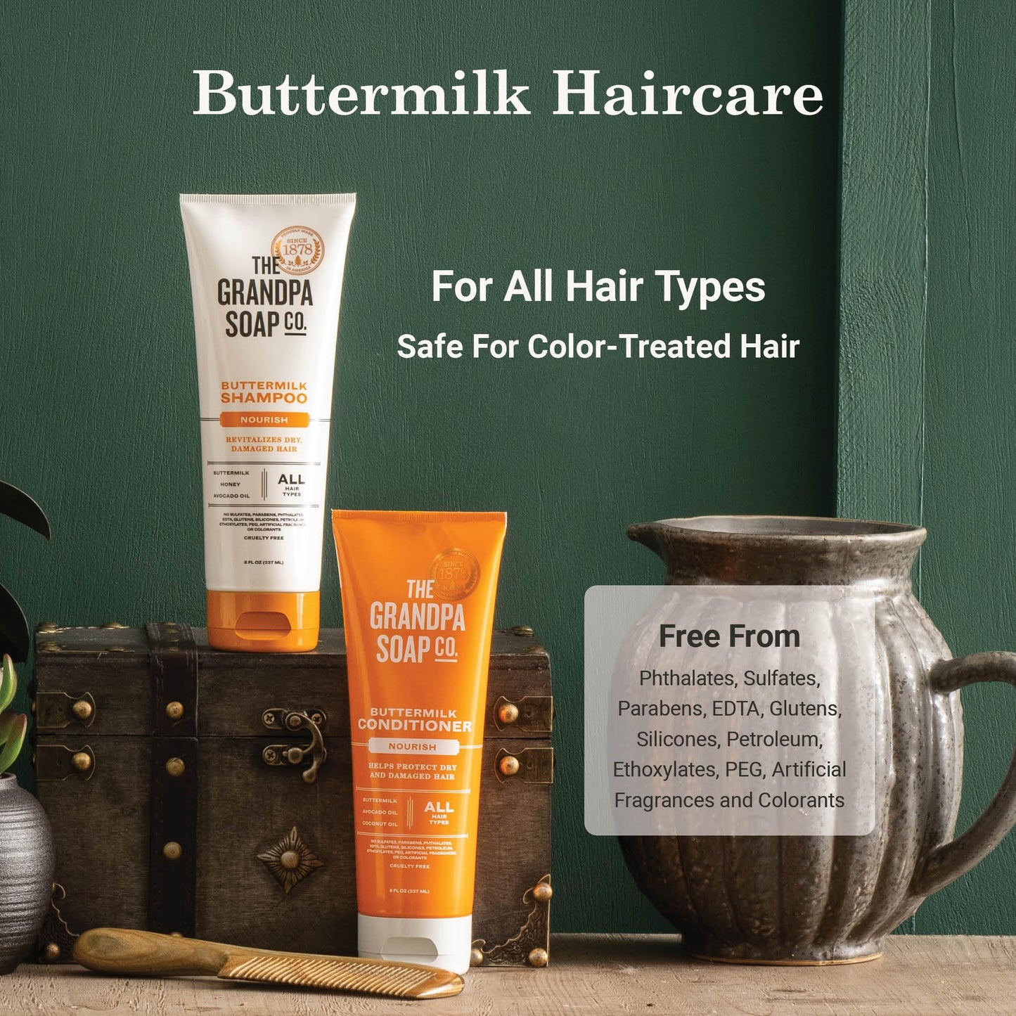 The Grandpa Soap Company Buttermilk Shampoo - Nourishing Formula to Help Revitalize Dry and Damaged Hair, With Honey & Avocado Oil, Vegan, Sulfates