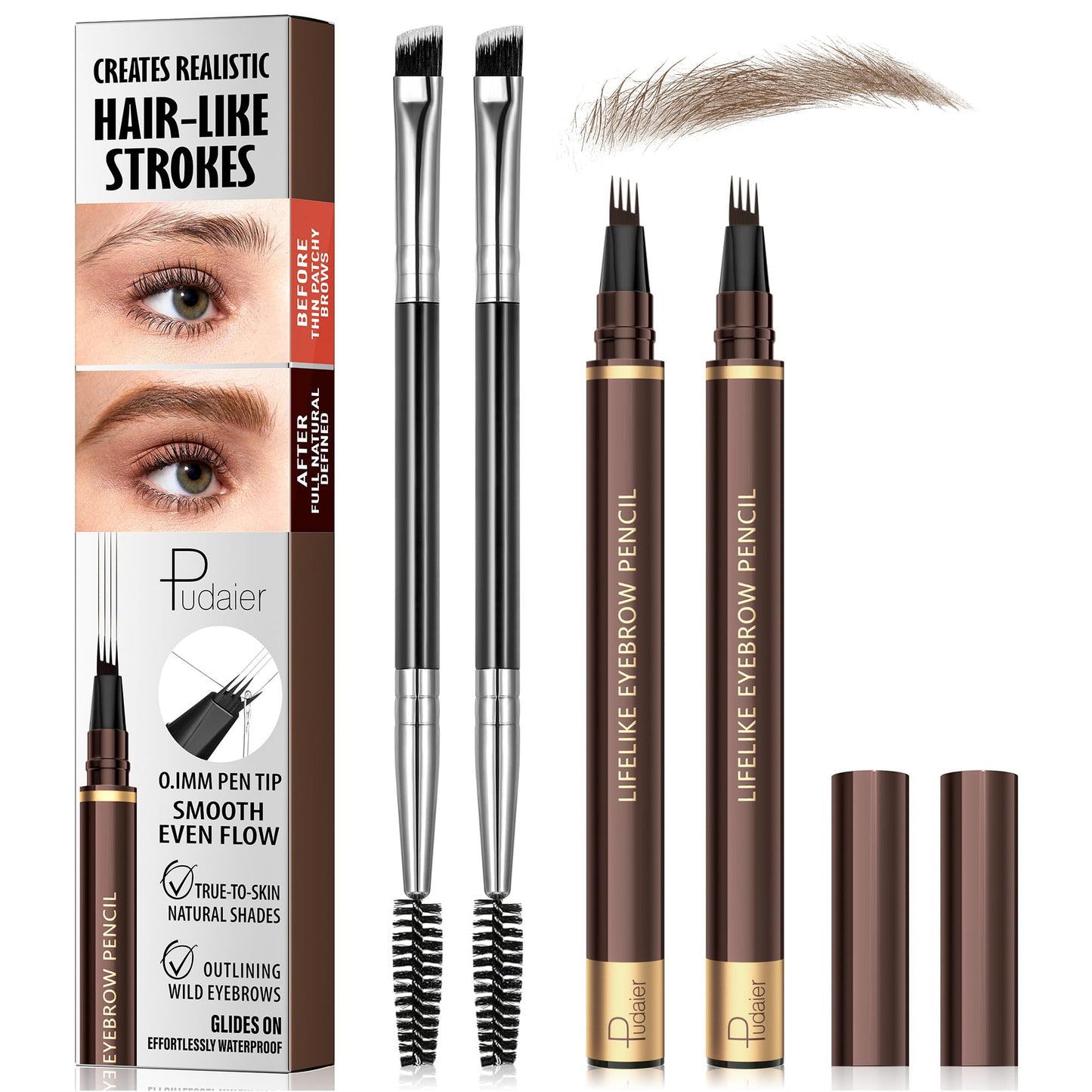 2 Pack 4-Tip Microblading Eyebrow Pen with 2 Brow Brushes, Waterproof Vegan Formula Eyebrow Pencils for Women to Effortlessly Create Natural Hair-Like Beauty and Personal Care Espoce Default Title